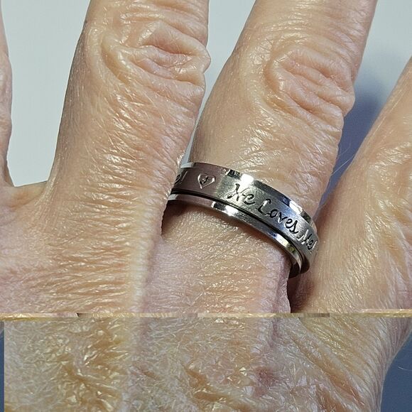 *Sale* He Loves Me Stainless Steel Spinner Ring Band Size 8 - Picture 6 of 15